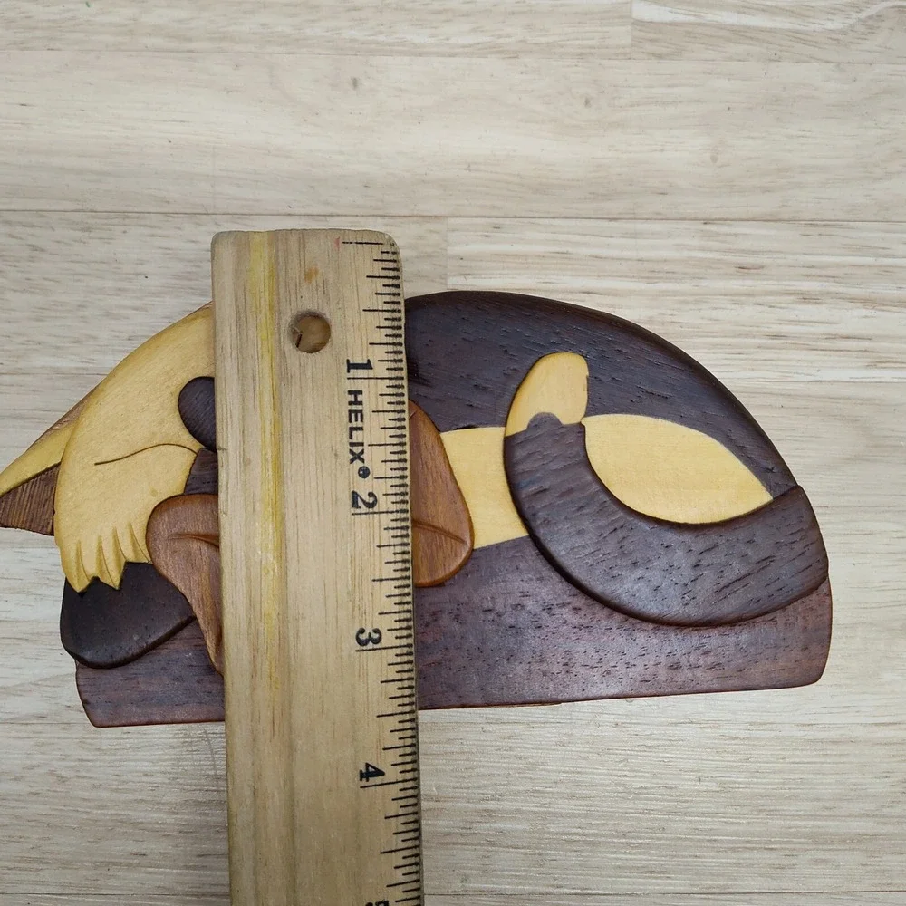 Sleeping Kitten CARVER DANS handcrafted Cat Solid Wood Puzzle Trinket Box